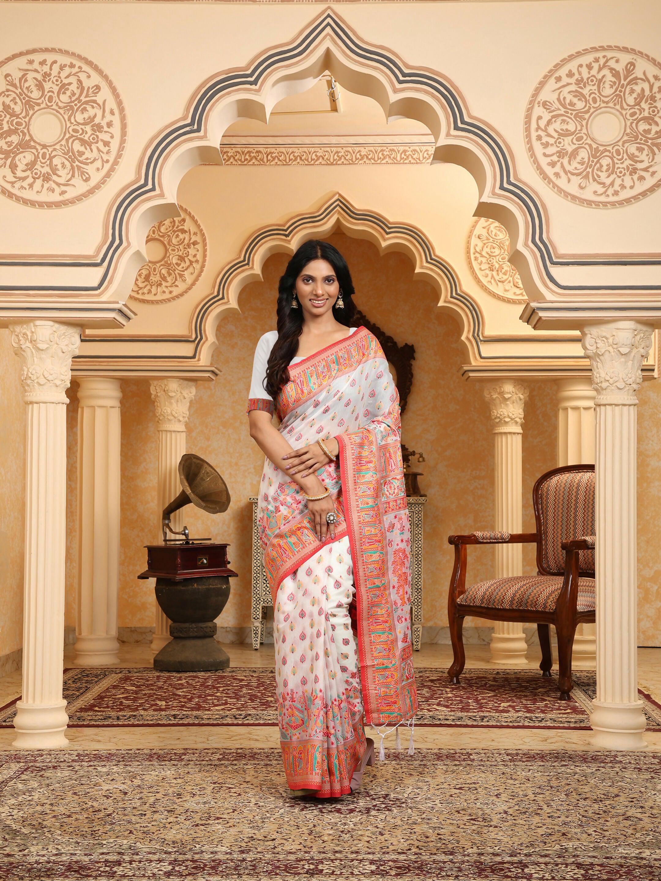 Shree Shyam Fashion Linen Cotton(Woven Work) Multicolour Saree - Distacart