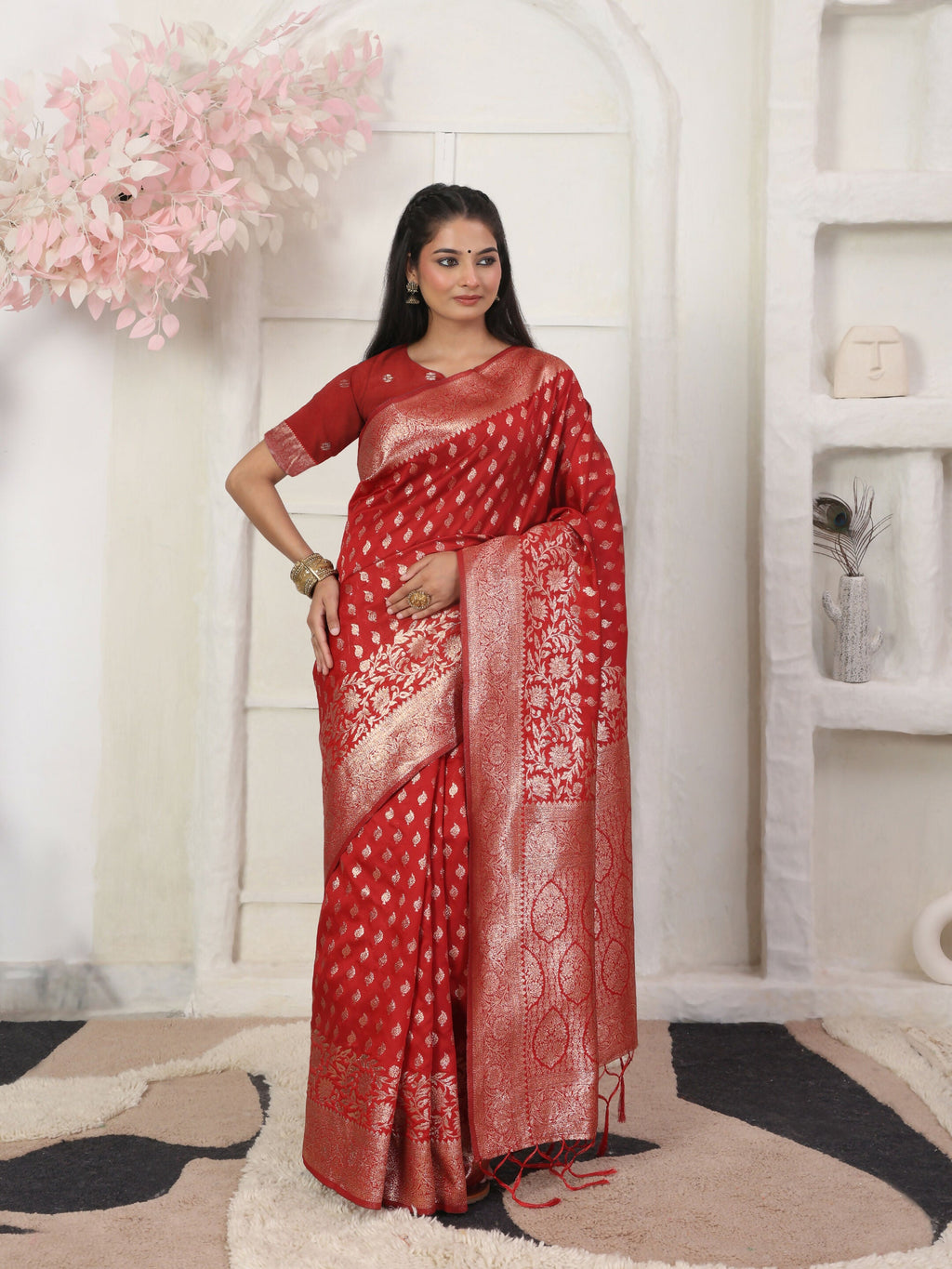 Shree Shyam Fashion Lichi Silk Red Saree - Distacart
