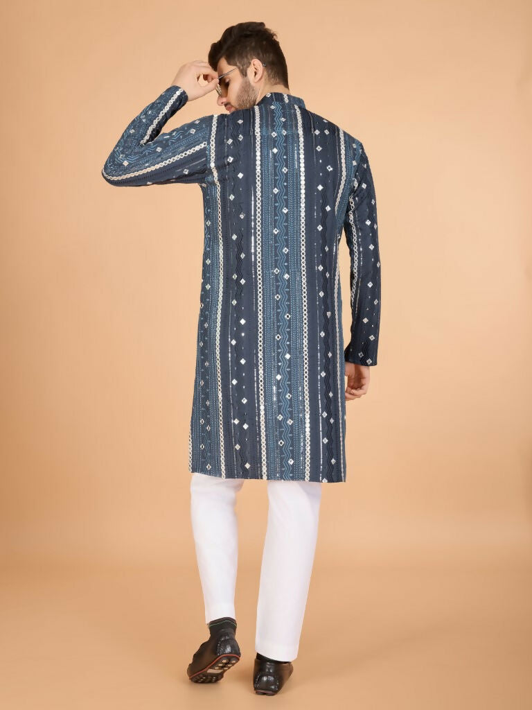 Vastranavya Grey Exclusive Festival Wear Pure Viscose Rayon Sequence & Foil Mirror Heavy Embroidered Work Kurta