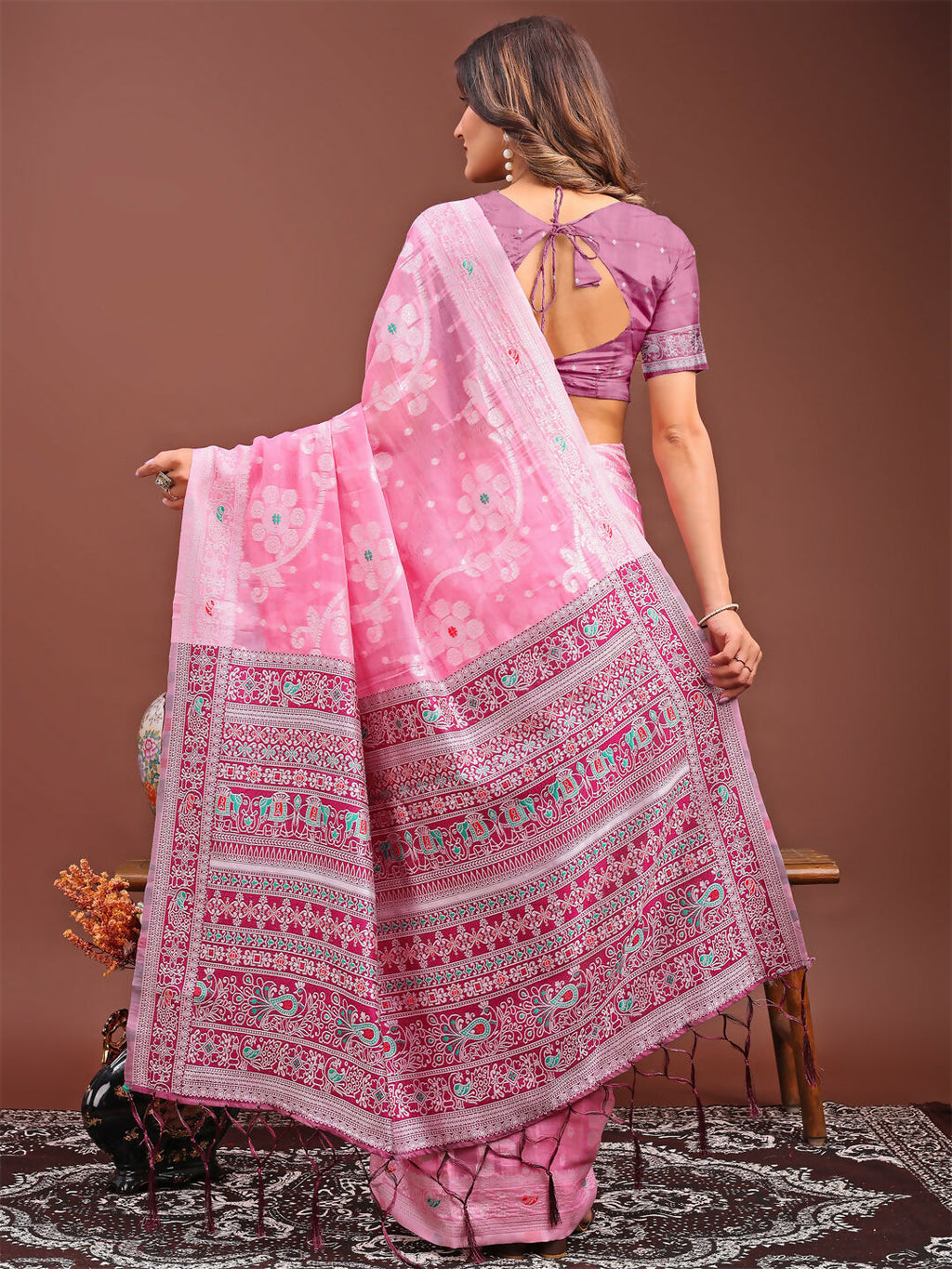 Shree Shyam Fashion Anaya Pink Linen Cotton Saree