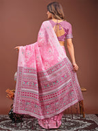 Shree Shyam Fashion Anaya Pink Linen Cotton Saree