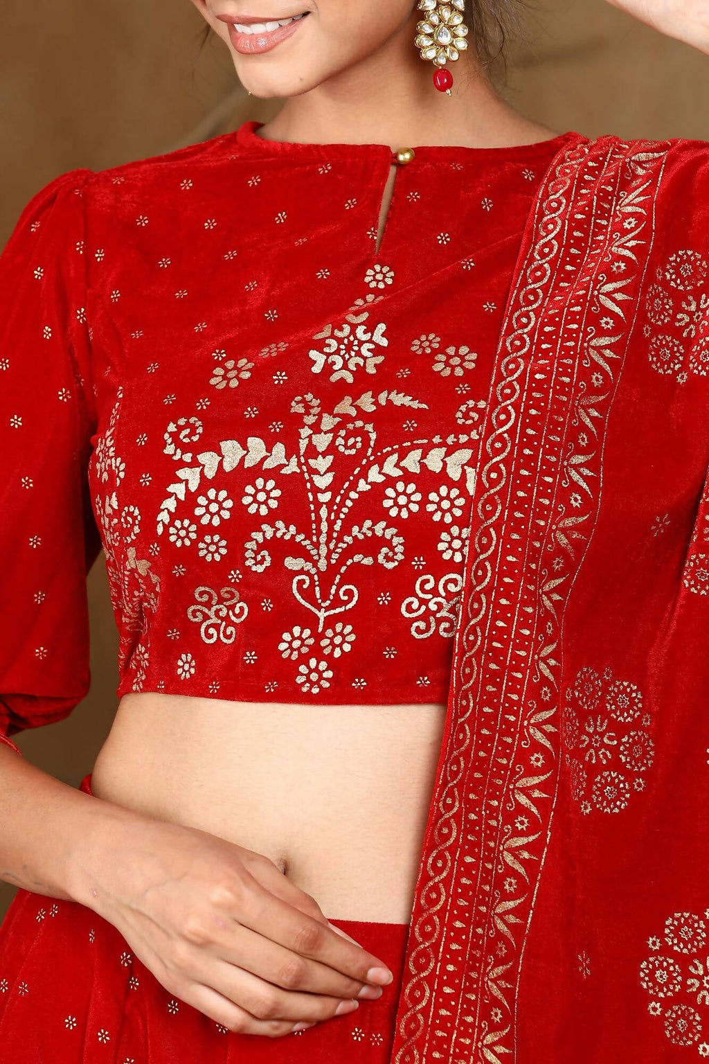 Juniper Women Maroon Velvet Printed Flared Lehenga Choli Sets - Distacart