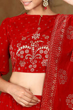 Juniper Women Maroon Velvet Printed Flared Lehenga Choli Sets - Distacart