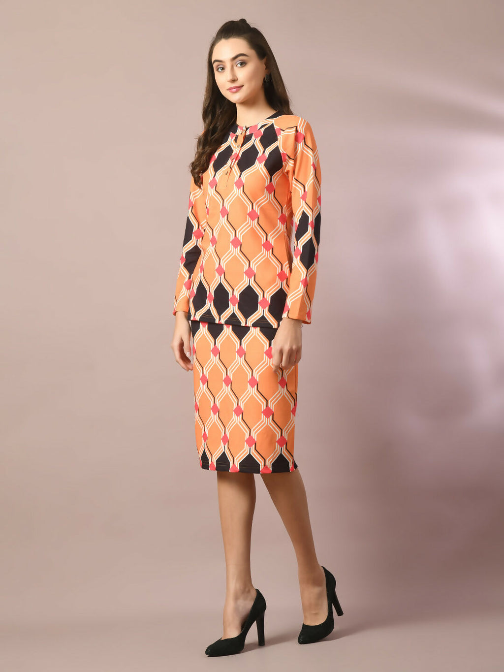 Myshka Women's Multi Printed Knee Length Party Embellished Skirts