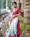 DEIANA'S Beautiful Designer Golden zari Soft Lichi Silk Saree - Pista
