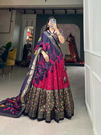 Vastranavya Stunning Look Tussar Silk Printed With Foil Work Indian Lehenga Choli - Pink