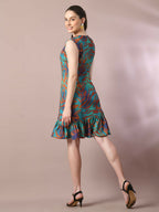Myshka Women's Multi Printed Round Neck Fit and Flare Party Dress - Distacart