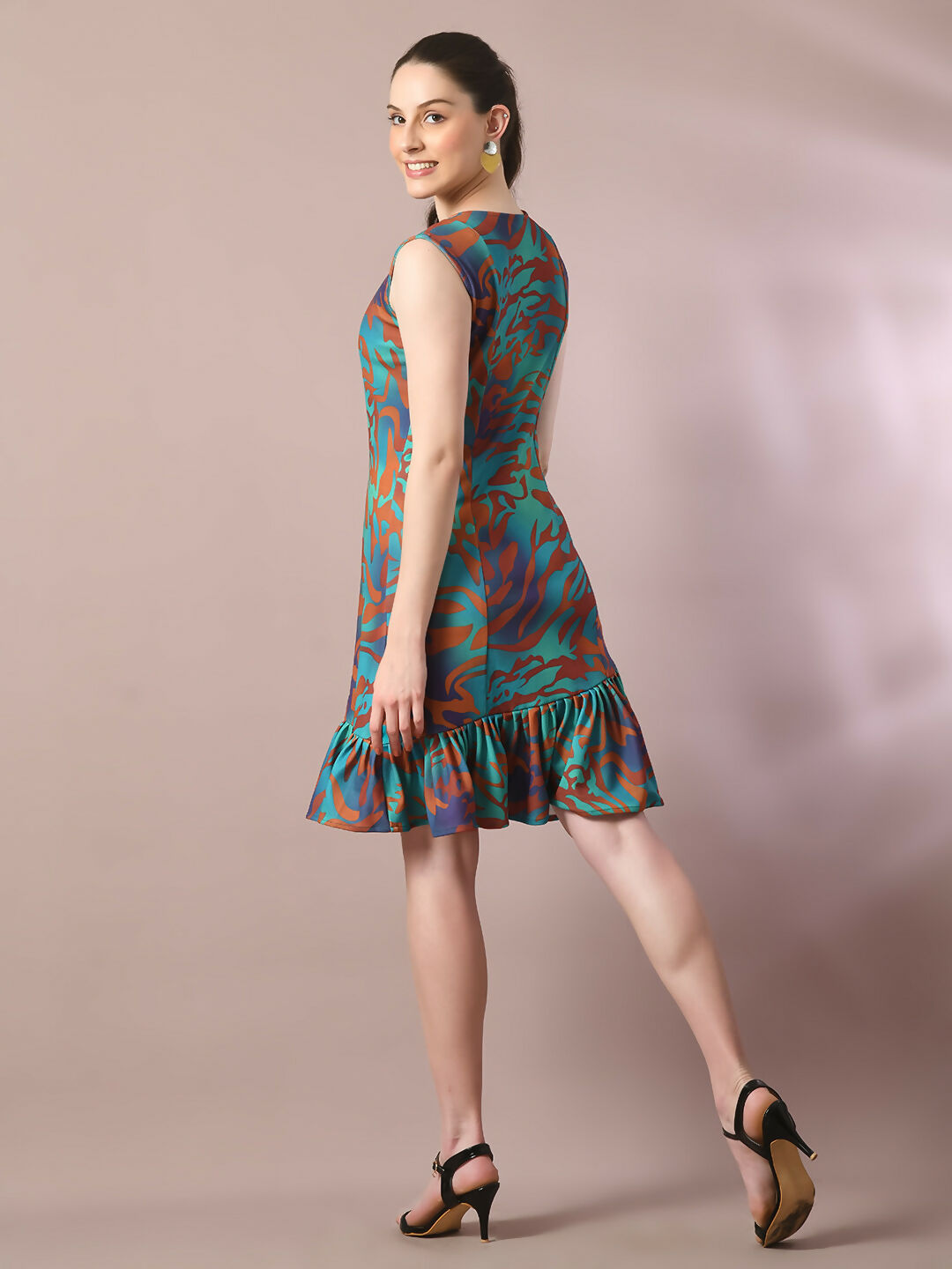 Myshka Women's Multi Printed Round Neck Fit and Flare Party Dress - Distacart
