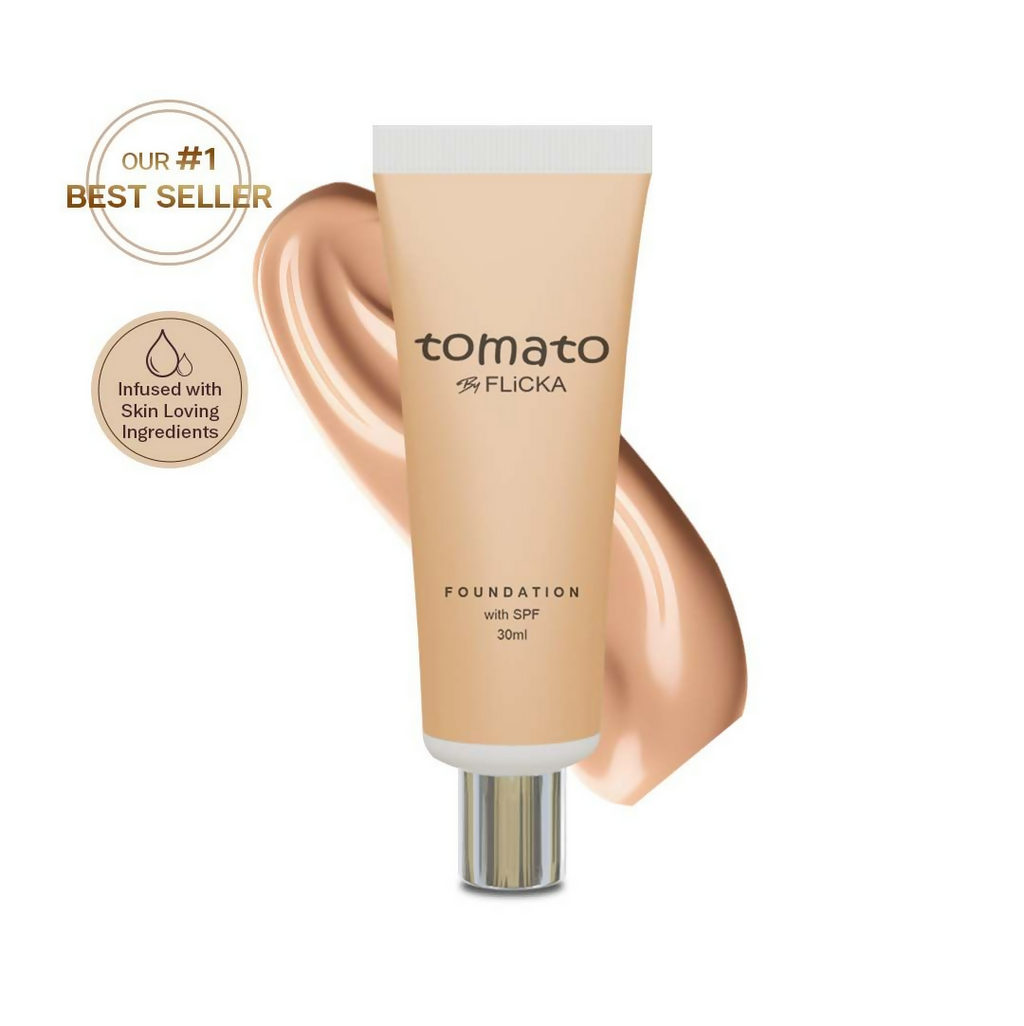 Flicka Cosmetics Tomato Liquid Foundation With Spf Long Lasting Lightweight All Skin Types - Caramel - Distacart