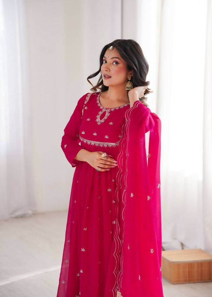 Teeya Creation Rani Faux Georgette Embroidery Work Wedding Wear Gown - Distacart