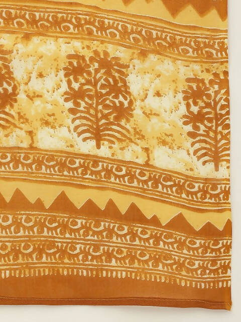 FIORRA Women's Yellow Cotton Straight Kurta Pant With Dupatta