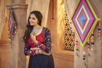 Navy Blue Viscose Rayon Thread Embroidered Work With Mirror All Over Navratri Lehenga Choli With Dupatta - Raas