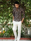 Miravan Men's Cotton Black Floral Printed Full Sleeve Slim Fit Shirt