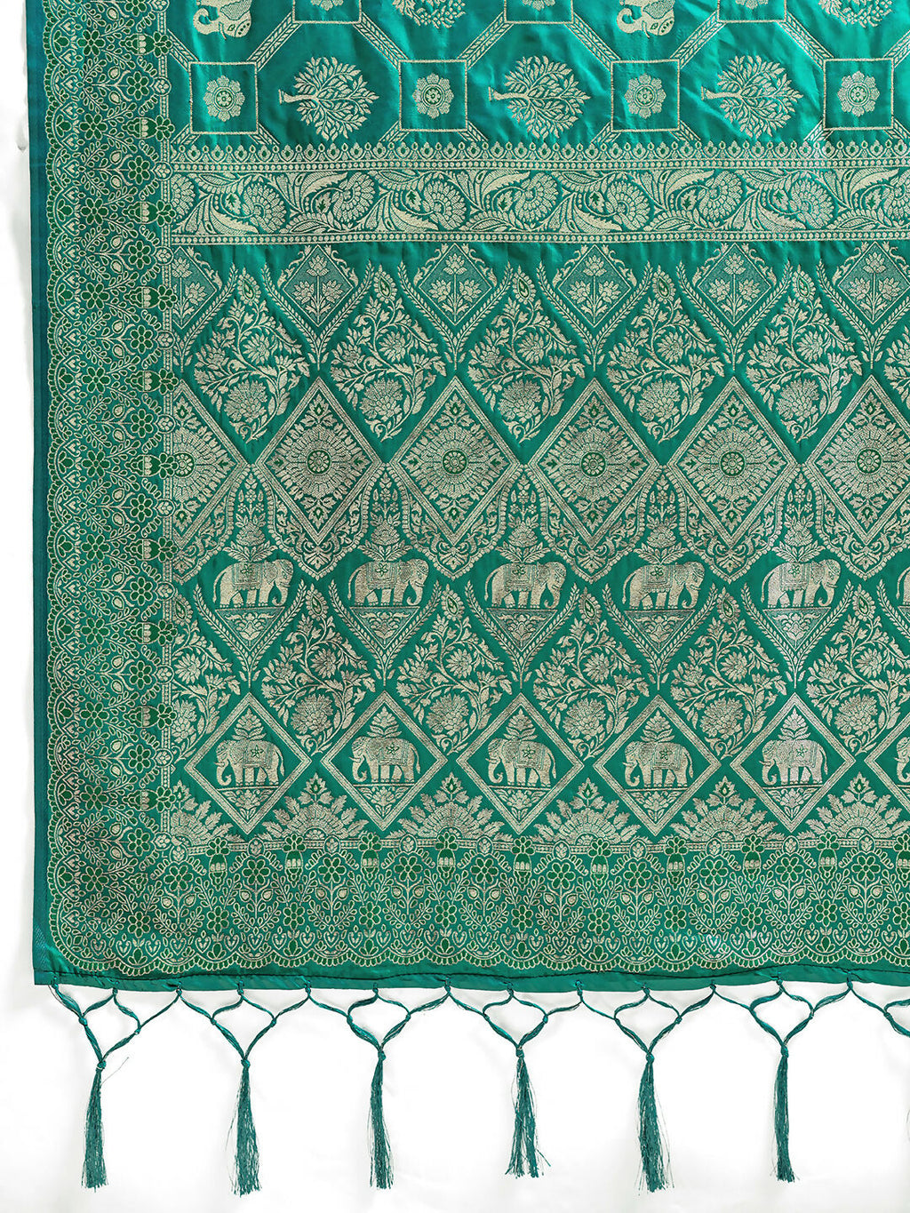 Shree Shyam Fashion Rama Green Silk Blend Saree - Distacart