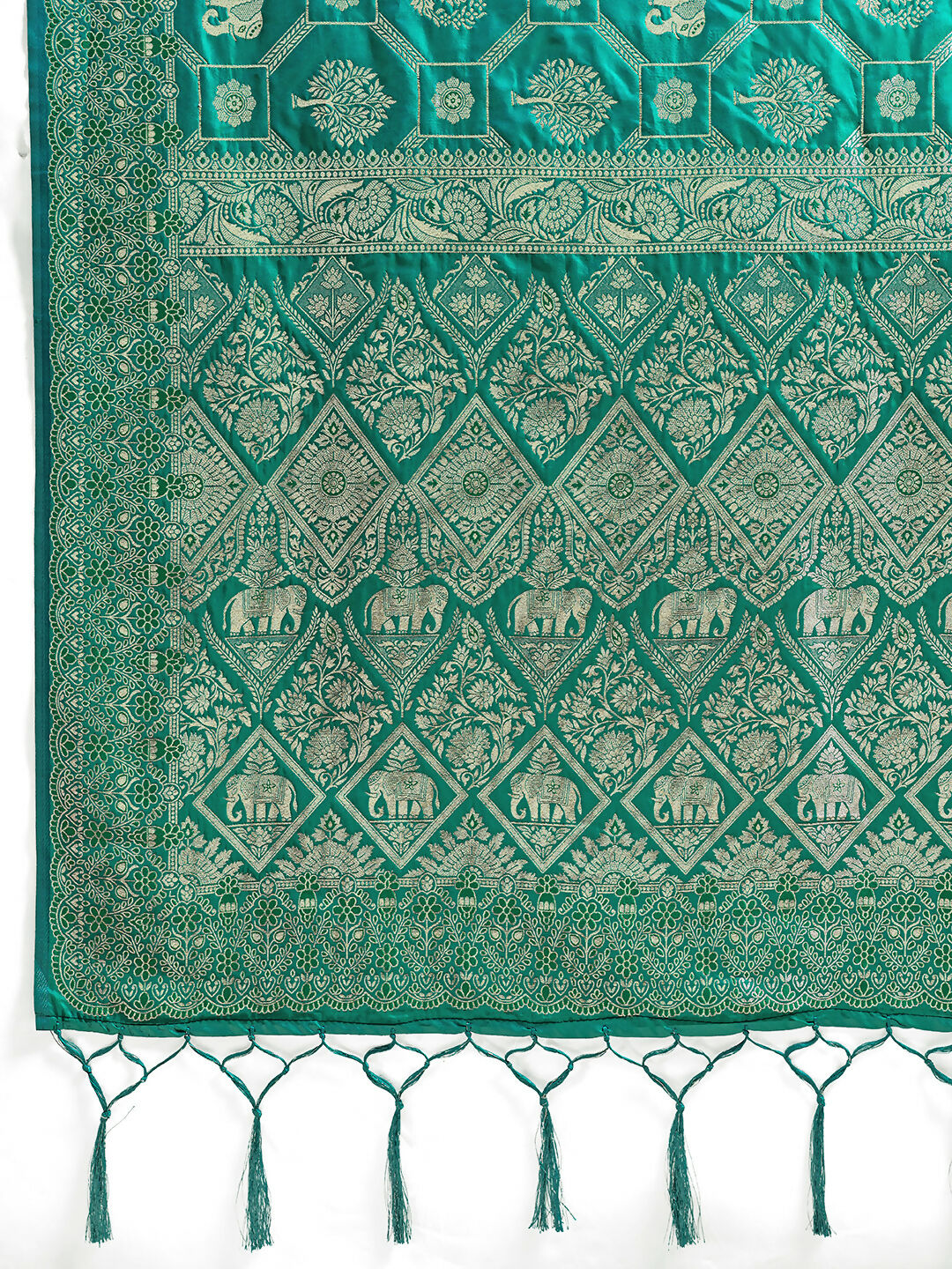 Shree Shyam Fashion Rama Green Silk Blend Saree - Distacart