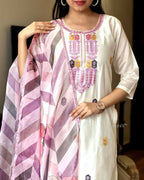The52 Off White Women's Gorgeous Embroidered Viscose Chanderi Fabric Straight Kurta Pant with Dupatta Set - Distacart
