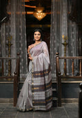 Very Much Indian VMI Exclusive Designer! Handloom Cotton Silk Saree With Sleek Golden Border - Grey Shade