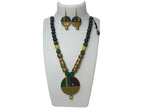 Terracotta Round Pendant Boho Style Medium Necklace Set With Hangings