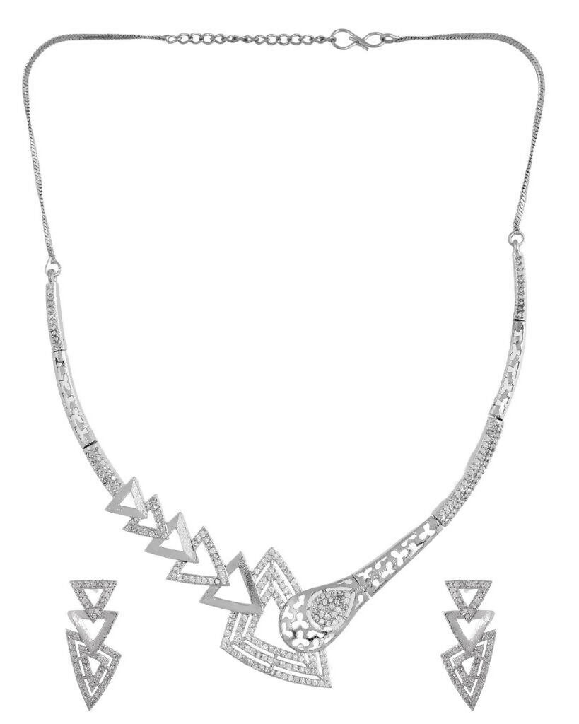 VOJ Silver Plated AD Studded Designer Handcrafted Jewellery Set