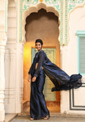 Navy Blue Tom Silk Plain Ready To Wear Saree With Stitched Blouse - Satiksha