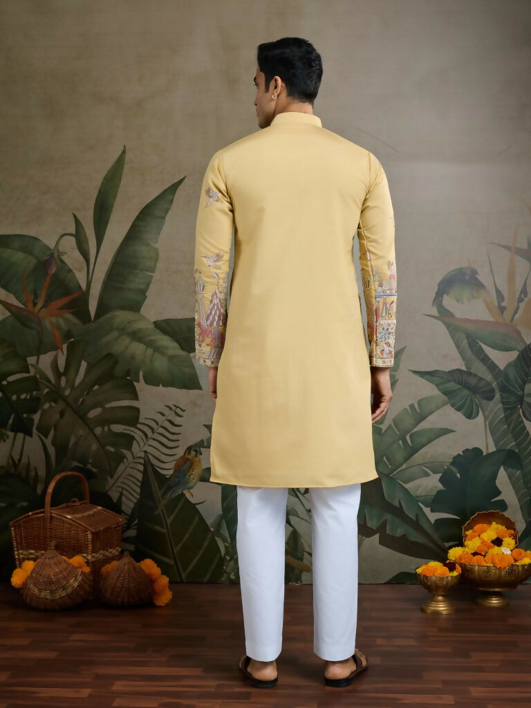 Vastranavya Yellow Exclusive Festival Wear Viscose Silk Thread & Sequence Embroidered Work Kurta