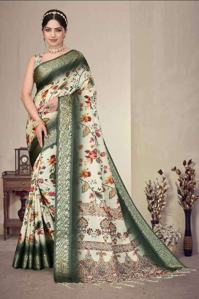 PR Fashion Multi Heavy Rich Cotton Silk Digital Print & Jacquard Saree