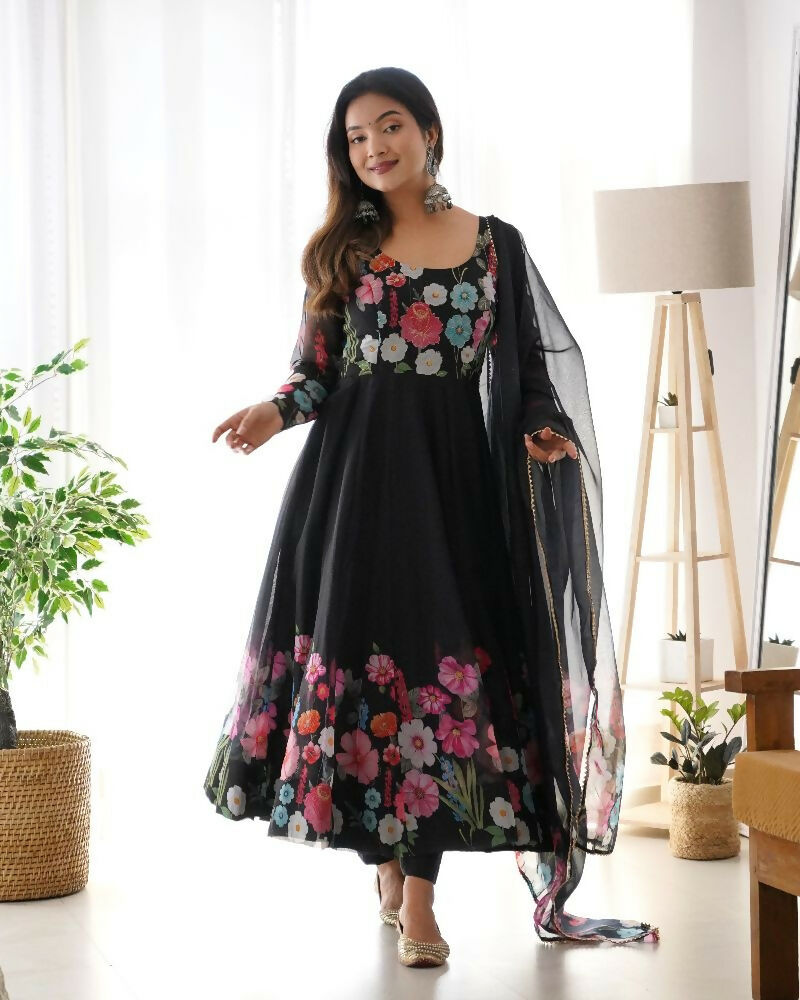 Joban Fashion Black Kurta Set Organza Sequin Embroidery Work - Distacart