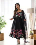 Joban Fashion Black Kurta Set Organza Sequin Embroidery Work - Distacart