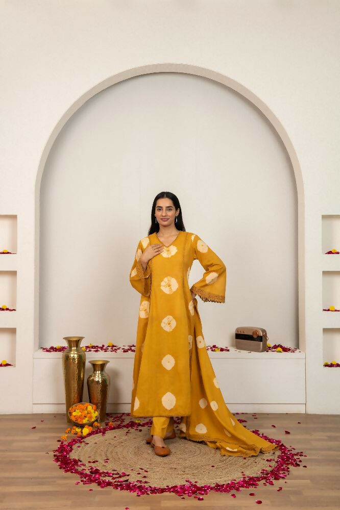 Joban Fashion Mustard Yellow Tie & Dye Cotton Suit Set - Distacart