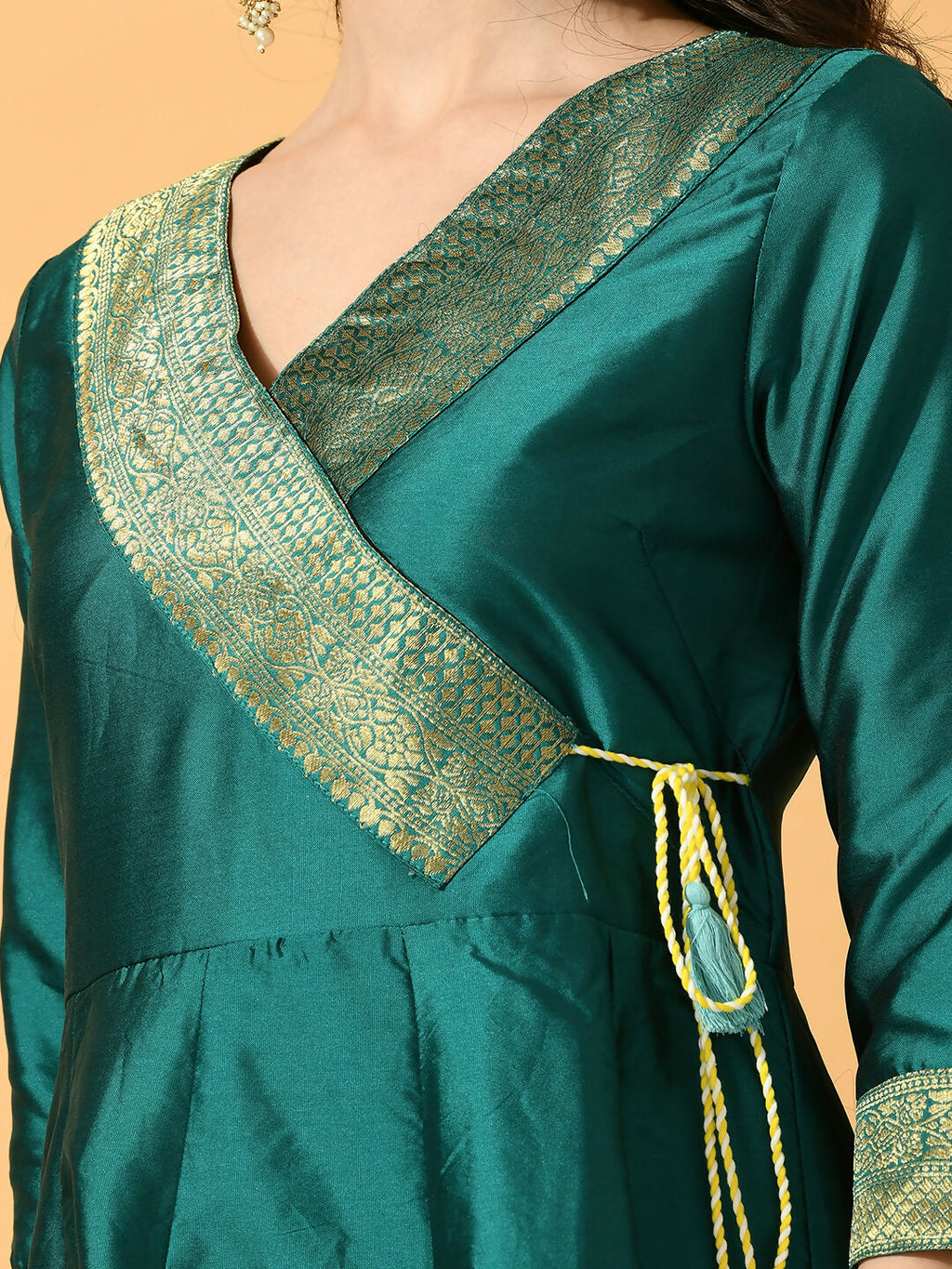 Myshka Women's Green Silk Festive Anarkali Kurta