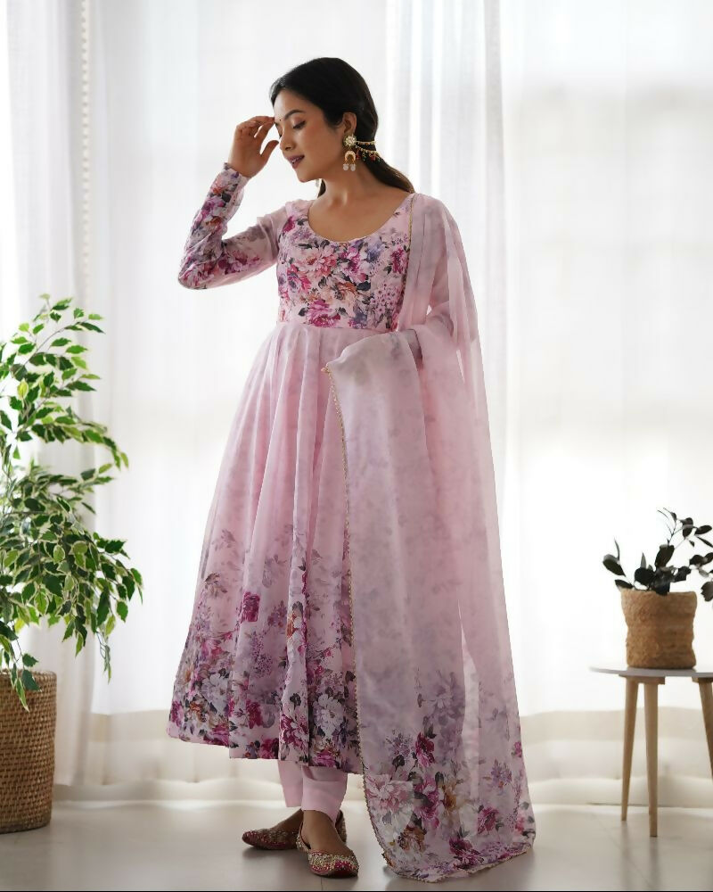 Joban Fashion Pink Kurta Set Organza Sequin Embroidery Work - Distacart