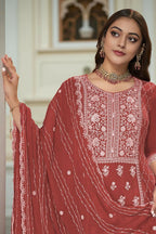 Ethnic Festive Wear Premium Chinon Fabric Rust orange Stitched Suit With Dupatta-Zeeya
