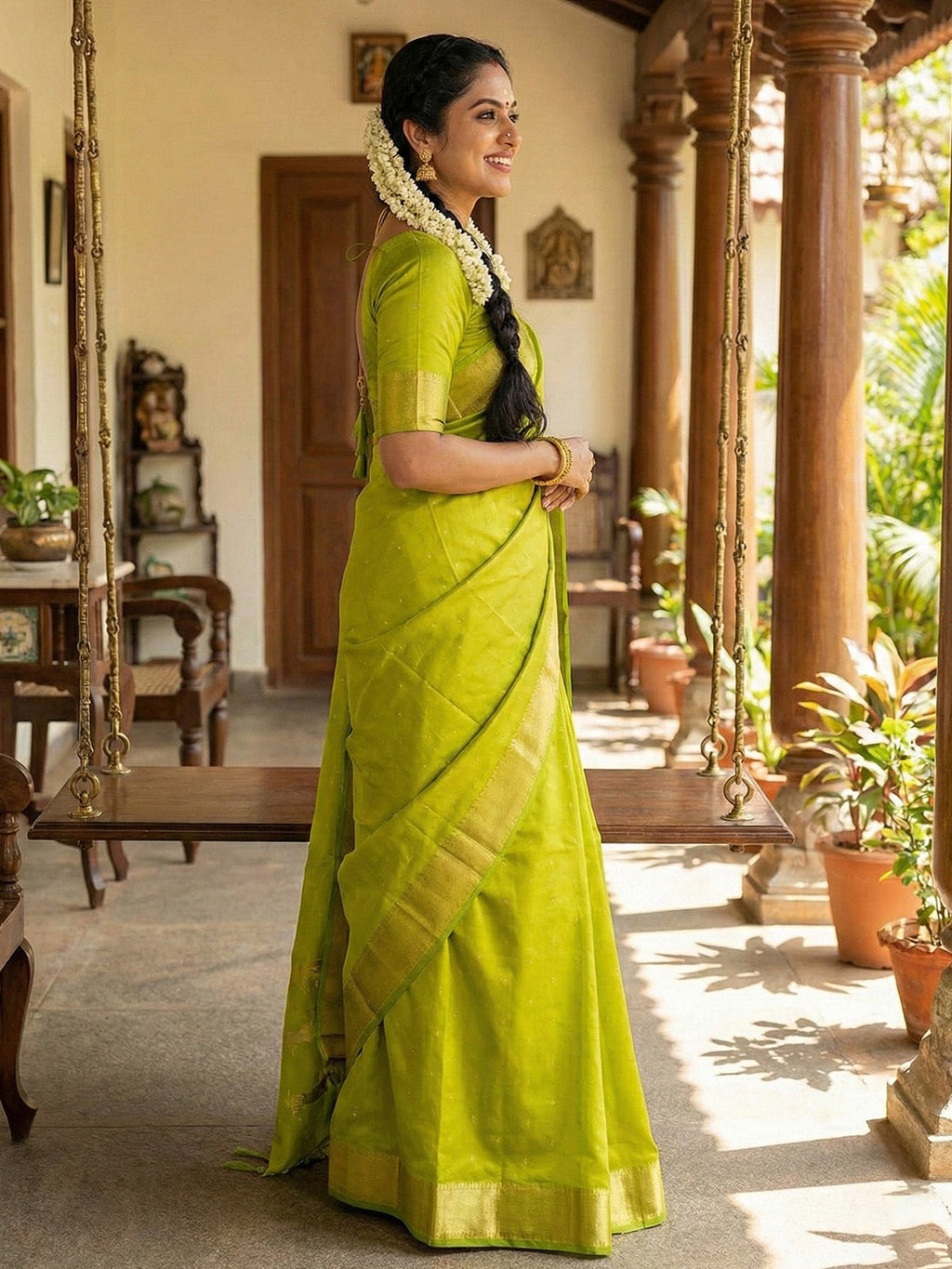 Anaita Olive Silk Saree With Blouse Piece - Distacart
