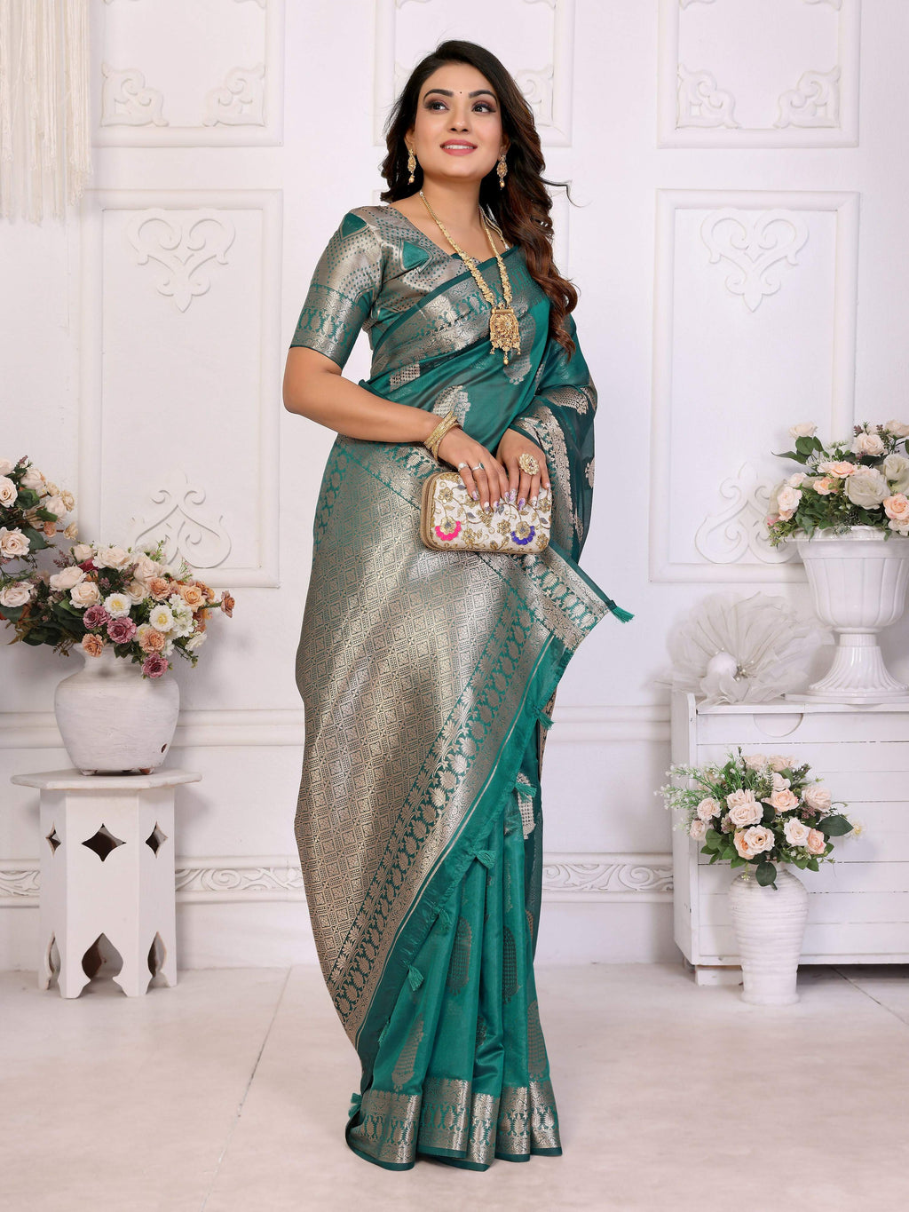 Aastha Fashion Light Green Soft Organza Silk Weaving Saree - Distacart