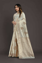 Off White Pure Raw Silk Zari Woven Saree with Unstitched Blouse Piece - Alisha