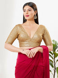 Joban Fashion Gold Silk Padded Blouse With V Neck Elbow Sleeves - Distacart