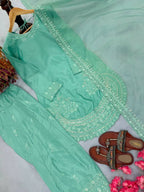 Teeya Creation Turquoise Color Natural Creap Silk Designer Fancy Party Wear Salwar Suit - Distacart