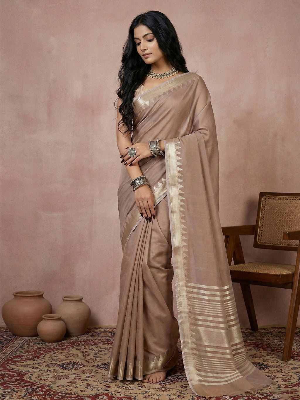 Shree Shyam Fashion Beige Cotton Saree - Distacart