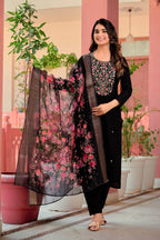 Hand Embroidered Kurta With Pant & Dupatta Premium Luxury, Multicolor - Hiral Fashion - Distacart