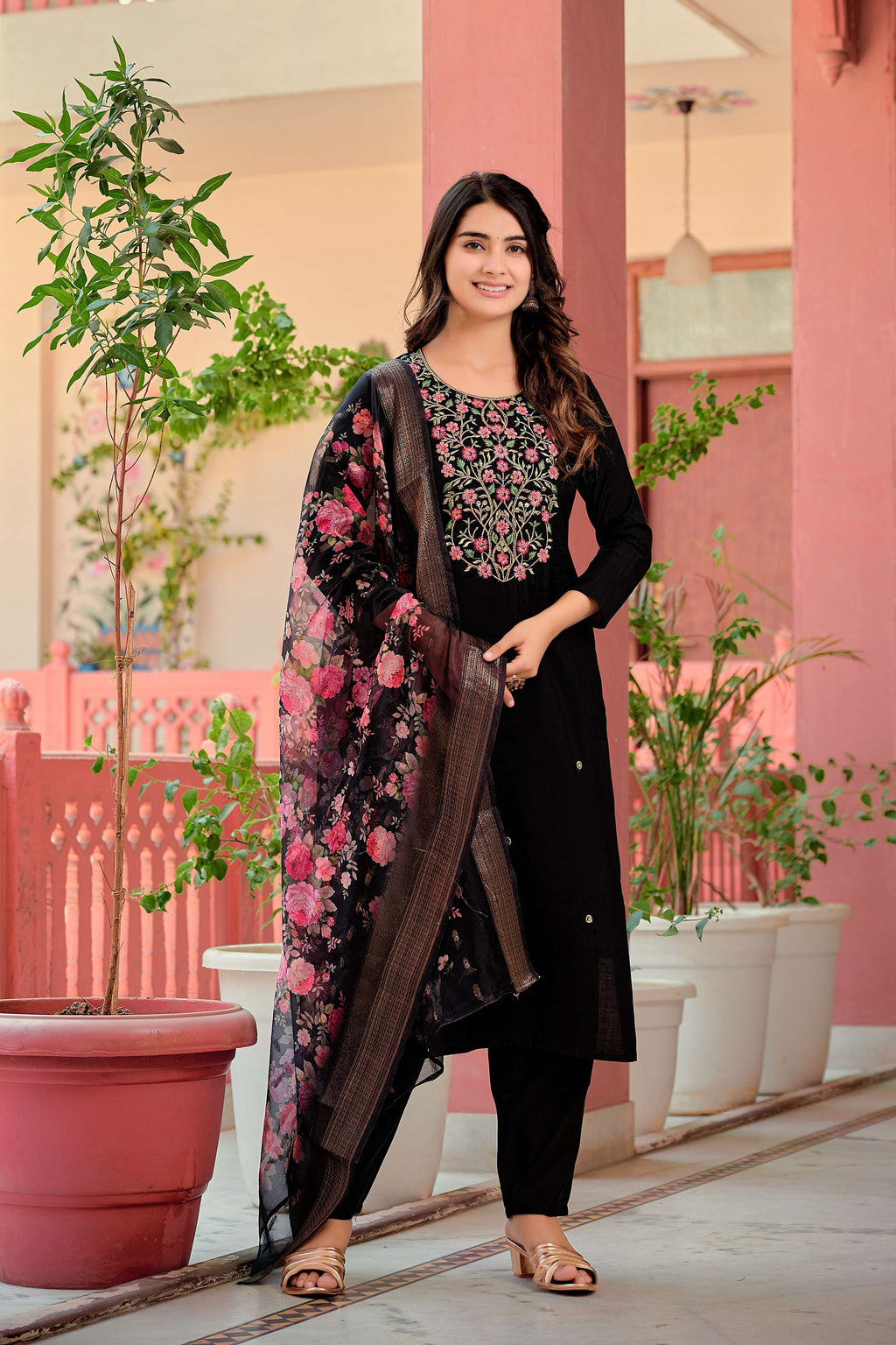 Hand Embroidered Kurta With Pant & Dupatta Premium Luxury, Multicolor - Hiral Fashion - Distacart