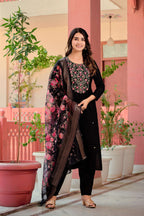 Hand Embroidered Kurta With Pant & Dupatta Premium Luxury, Multicolor - Hiral Fashion - Distacart