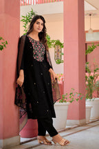 Hand Embroidered Kurta With Pant & Dupatta Premium Luxury, Multicolor - Hiral Fashion - Distacart