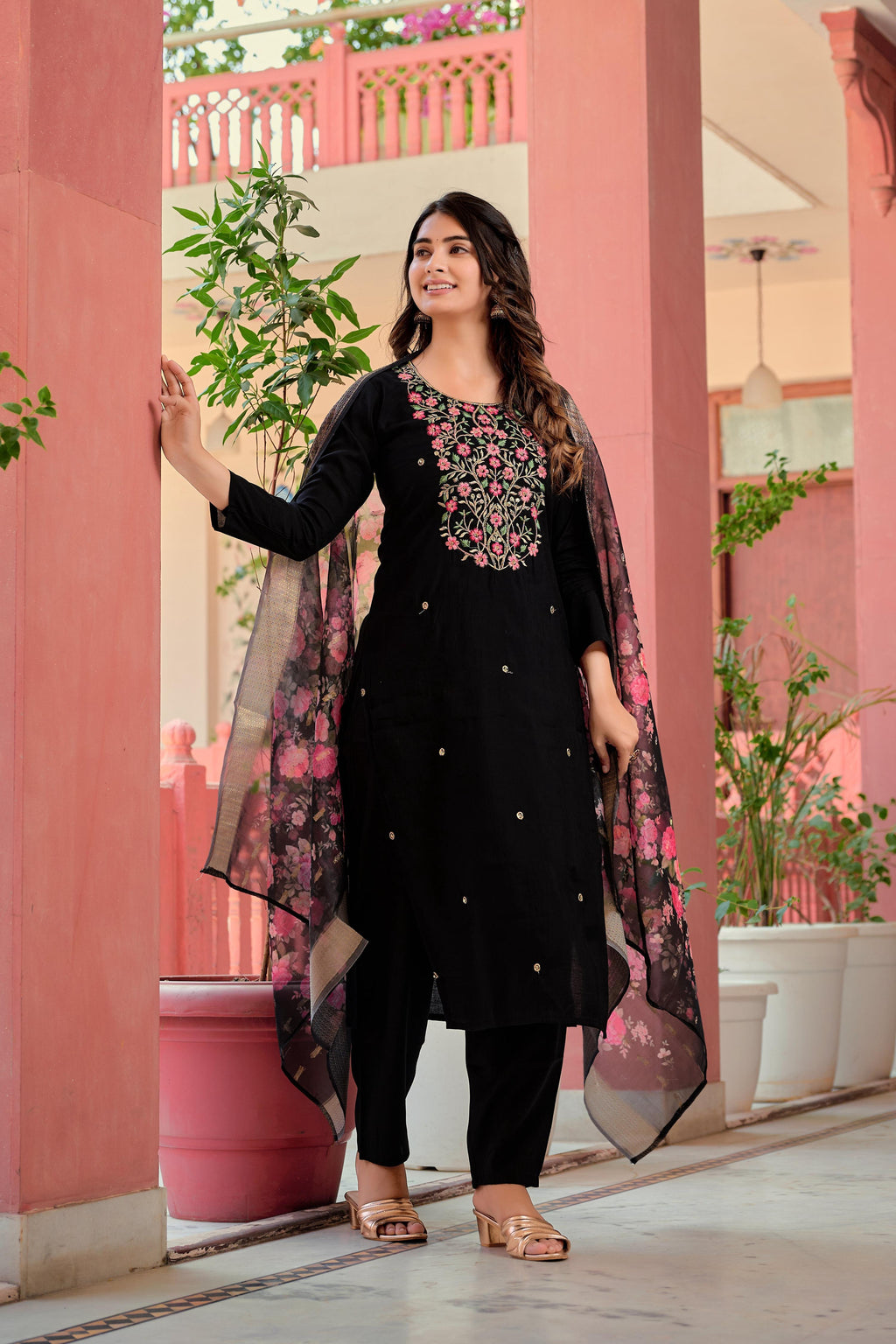 Hand Embroidered Kurta With Pant & Dupatta Premium Luxury, Multicolor - Hiral Fashion - Distacart