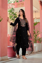 Hand Embroidered Kurta With Pant & Dupatta Premium Luxury, Multicolor - Hiral Fashion - Distacart