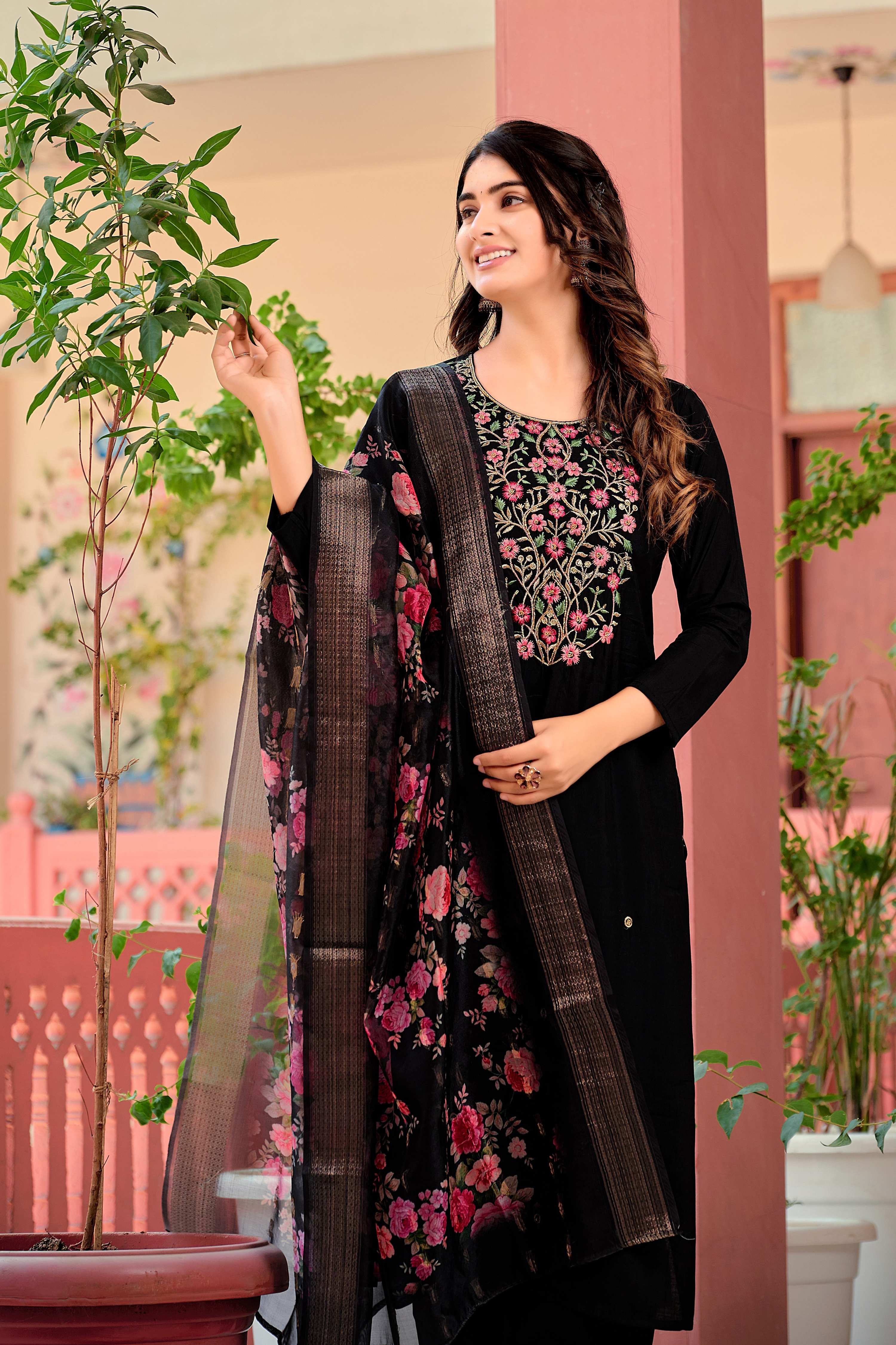 Hand Embroidered Kurta With Pant & Dupatta Premium Luxury, Multicolor - Hiral Fashion - Distacart