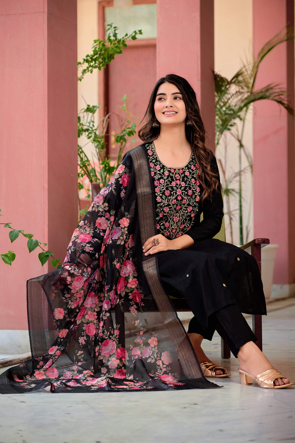 Hand Embroidered Kurta With Pant & Dupatta Premium Luxury, Multicolor - Hiral Fashion - Distacart