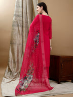 Hand Embroidered & Lace Detailed Kurta With Pant & Dupatta, Pink - Hiral Fashion - Distacart