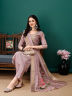 Hand Embroidered Kurta With Pant & Dupatta, Lavender - Hiral Fashion