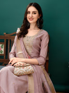 Hand Embroidered Kurta With Pant & Dupatta, Lavender - Hiral Fashion