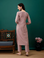 Hand Embroidered Kurta With Pant & Dupatta, Lavender - Hiral Fashion